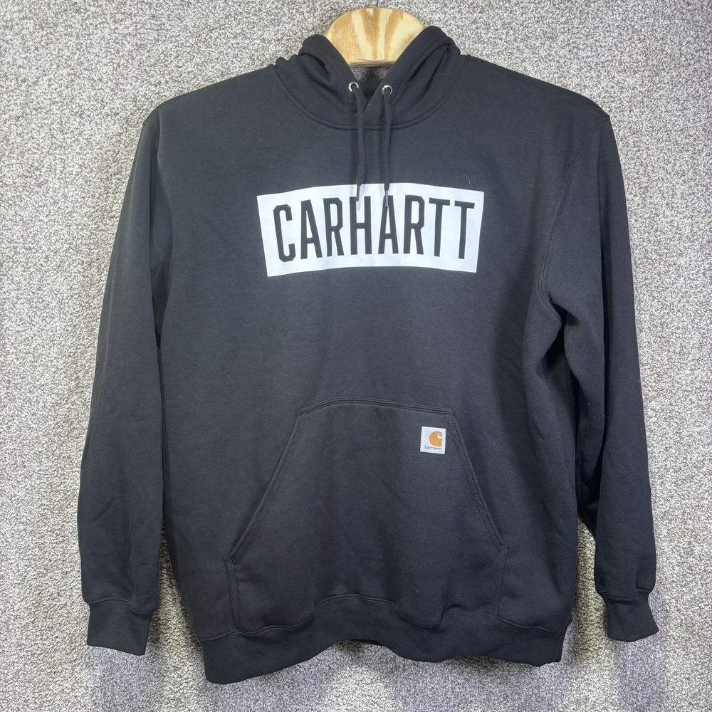 Carhartt Hoodie Mens 2XL Black Fleece Pullover Box Logo Workwear TS5882-M